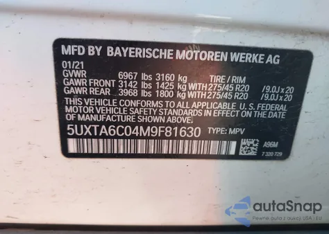 2021 BMW X5 Phev xDrive45E from USA, damaged, VIN 5UXTA6C04M9F81630
